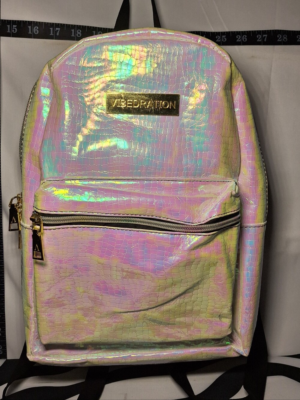 Vibedration Hydration Backpack w/o bladder, White-Pink-Pearlw/Gold, Faux Leather
